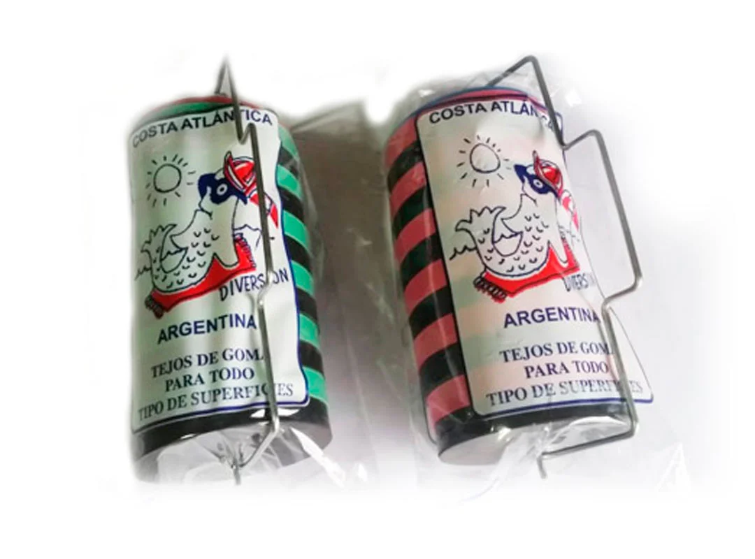 Tejos de playa Cauchoflex en su packaging, juego completo de tejos de goma para todo tipo de superficies